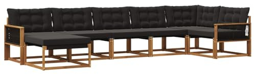 vidaXL Outdoor-Sofagarnitur mit Kissen 7 pcs Natürlich und Schwarz, Moderne Garten-Sofa-Garnitur, langlebige Möbel, schicker Sitzplatz, wetterfest, Bequeme Relaxoase