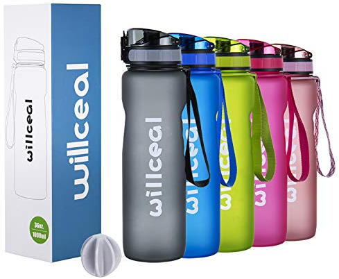 willceal Sport Trinkflasche, BPA Frei Tritan,1L (36oz), Premium Auslaufsicher Kunststoff Wasserflasche Sport, Sportflasche für Camping Freien, Radfahren, Wandern, Yoga, Gym und mehr (Grau, 1000ml)