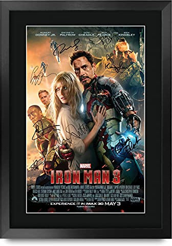 HWC Trading A3 FR Iron Man 3 Robert Downey Jr und Cast Geschenke Printed Poster Autogramm Bild für Film-Memorabilia Fans - A3 Eingerahmt