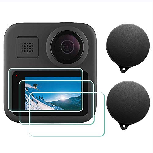 ULBTER Film de Protection d'Ecran pour GoPro Max LCD + bouchon d'objectif Protecteur Verre Trempé 0,3mm Dureté 9H -【Lot de 3+2】