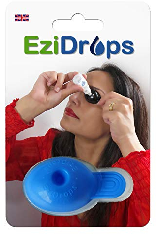 EziDrops Eye Drop Dispenser - Suitable for Nozzle Head Bottles Only - No More Involuntary Blinking and Fluids Wastage! - Reusable Easy Eye Drop Applicator from Young Children to Elderly (Blue)