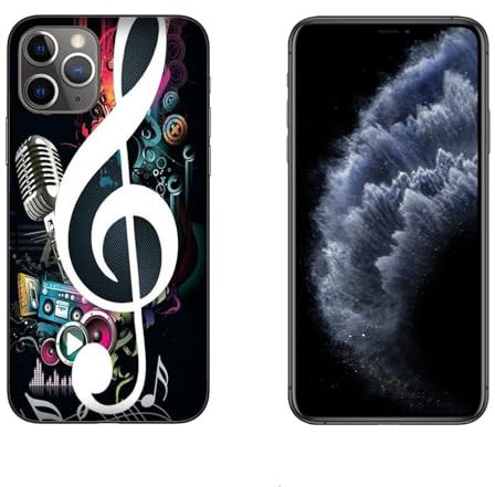 Generico Cover compatibile con Cover Apple iPhone 11 Pro Note Musicali Chiave di Violino con Microfono/Gel di silicone morbido TPU