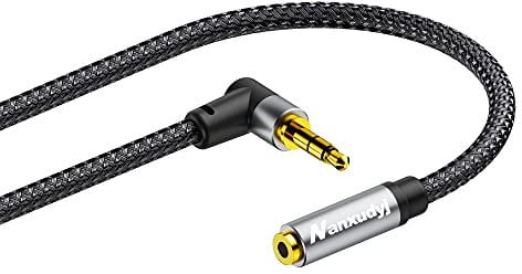 Nanxudyj 3.5mm Headphone Extension Cable Right Angle 0.3M, 3.5mm Male to Female Stereo Audio Extension Cable/90 Degree Right Angle Aux Cable for iPhone, iPad, Smartphones, Tablets, Media Players