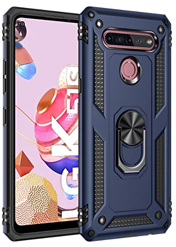 BestST Schutzhülle für LG K51S, + Hartglas, Schutzhülle, Soft TPU + PC, Heavy Duty, Slim Dual Layer Protective Schutzhülle mit Metallringhalter, Blau