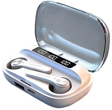 Auriculares inalámbricos Lenovo QT81 con Control táctil IPX4, 1200 mAh, Gran Capacidad, batería de 30 h, reducción de Ruido, Bluetooth 5.1 (Blanco)