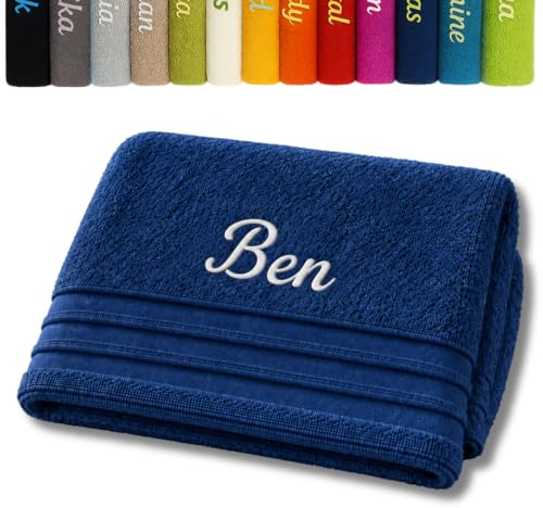 Pet-Jos Personalisiertes Handtuch mit Namen und Wunschnamen, Badetuch, Badetuch, Baumwollhandtuch (dunkelblau)