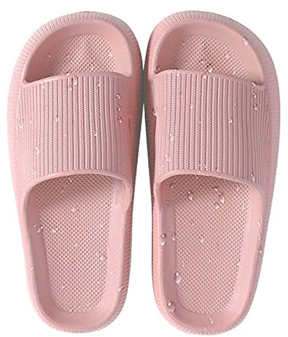 HSHAPAY House Slippers for Man And Women Beach Slides Non-Slip Lightweight Open-toe Shower Shoes Quick Drying Extra Thick Sandals (5/6 UK, Pink, numeric_5/6)