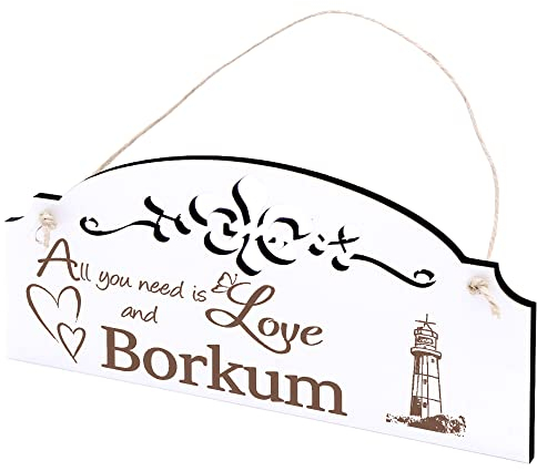 Schild Insel Borkum Leuchtturm Deko 20x10cm - All you need is Love and Borkum - Holz Wanddeko Dekoration Wand