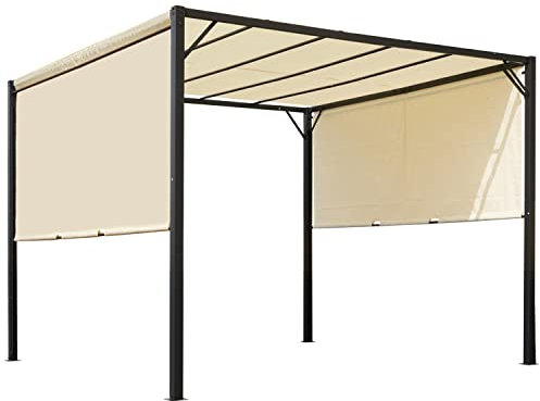 Outsunny Pergola tonnelle de Jardin pergola de Jardin avec auvent Coulissant 3 x 3 m en Acier époxy et Toile Polyester crème et Noir