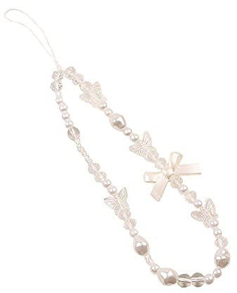 Katutude Cordon de Téléphone Perlé Charme de Téléphone Portable avec Nœud Mignon Dragonne Breloques de Téléphone Perlées Téléphone Bracelet Longe de Téléphone de Mode pour Femmes Filles