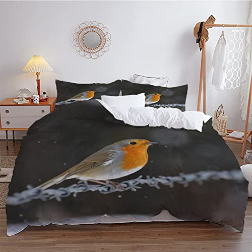 3D Drucken Bettwäsche 220x240 Graues Rotkehlchen Mikrofaser Bettwäsche Set, 2 Kissenbezug 80x80cm + Mit Reisverschluss Pflegeleicht Bettbezug - Geeignet FüR Erwachsene Und Kinder