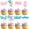 Gyufise 24Pcs Boy or Girl Cupcake Toppers Glitter Mustache Eyelash Gender Reveal Cupcake Picks Pink or Blue Cake Decorations for Baby Shower Gender Reveal Birthday Party Supplies