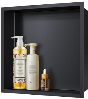Merranox Nicchia per doccia in acciaio inox, nicchia da incasso, per riporre il bagno, non richiede piastrelle (nero opaco, 30 x 30 cm)