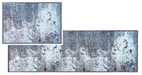 Astra Flauschige Sauberlaufmatte - Pure & Soft - Beton hellblau 2er Set 50x70 & 50x150 cm - Waschbarer Küchenteppich innen - Türmatte strapazierfähig