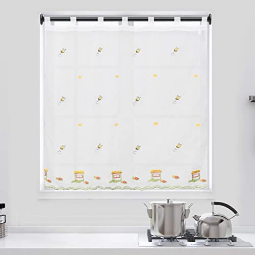 Dalina Textil - Cortina de Cocina Translúcido con Bordado, Cortina Media Altura para Cocina, Comedor, Marco de Puerta Tejido Gasa Fina(1 Pieza 140 x 220 cm, Abejas)