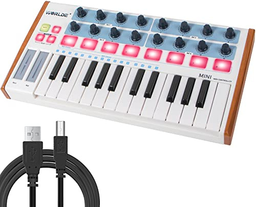 lotmusic Worlde Tuna Panda Mini Midi-Controller, tragbare USB-Tastatur mit 25 Tasten, mit 8 RGB-Hintergrundbeleuchtung, bunter Drum Beat (Worlde MIDI, Weiß)