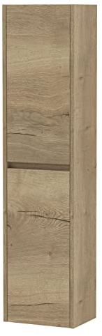 Hudson Reed NPH862 Havana Modern Bathroom Wall Hung 1 Door Tall Bathroom Storage Unit, 350mm, Woodgrain Autumn Oak