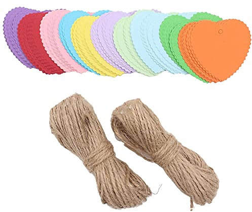 50 Stück Papier-Herz-Geschenkanhänger, Valentinstag-Geschenkanhänger, Hochzeitsgeschenke, Geschenketiketten, Leckerli-Taschen-Anhänger mit 10 m Jute-Schnur