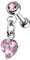 Taffstyle Piercing Stecker Kette Herz Herzform Anhänger Hängend Strass Glitzer Kristall Ohr Cartilage Tragus Helix Ohrpiercing Knorpel Barbell Stab mit Kugel Lang Silber Rosa
