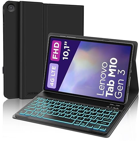 JADEMALL Custodia con Tastiera per Lenovo Tab M10 FHD 3rd Gen 10.1 2022, Italiana QWERTY Tastiera Retroilluminata Magnetica Wireless Bluetooth per Lenovo Tab M10 10.1 TB-328FU/328XU, Nero