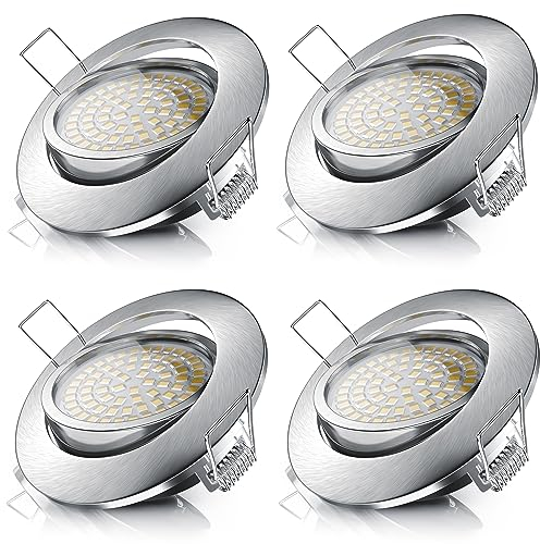 Brandson - 4x LED Deckenspot dimmbar und schwenkbar - Ultra Flache Spots Einbauleuchte - Einbauspot Deckenstrahler - Slim Aluminium Rahmen Edelstahl Optik - Abstrahlwinkel 120 Grad - 230V