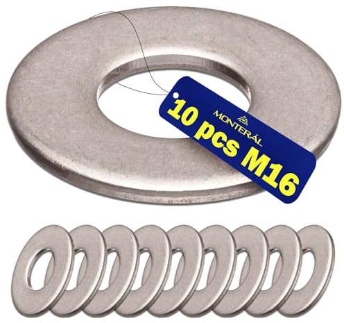10 Pezzi Rondelle Acciaio Inox M16 Tipo DIN 125 - Garanzia di 10 Anni - MONTERAL