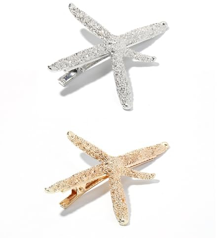 2 pièces Étoile Ensemble d'Épingles à Cheveux en de mer Pince à Cheveux Mariée Fleur Fille Accessoires pour Mariage, pour Filles Femmes Métal Épingles à Cheveux Bijoux Accessoires(argent,oro)