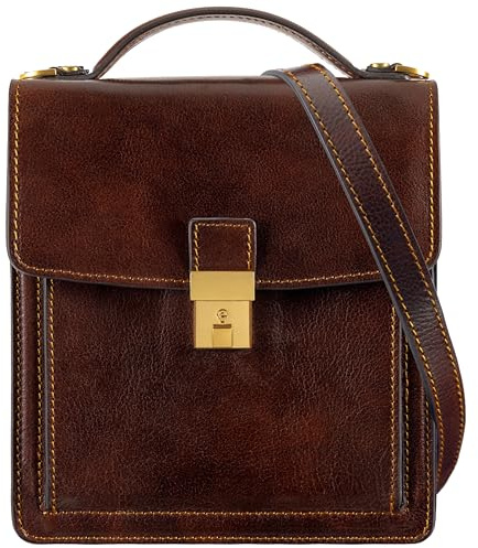 Time Resistance Leder Aktentasche - Leder Tasche Handgefertigt in Italien - Arbeitstasche mit Schultergurt - Kleine Businesstasche - Umhängetasche