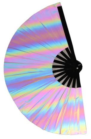 Generisch Handfächer groß – großer faltbarer Handfächer Bambus Holz– Hand Fan - Japanischer Kung Fu Tai Chi - EDM Musikfestival Rave Pride Club Event Party Tanz Performance Dekoration Sauna