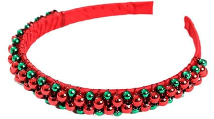 JUSTUNX Christmas Headband Rouge Beaded Hairband Accessoires de fête de Noël pour les femmes et les filles