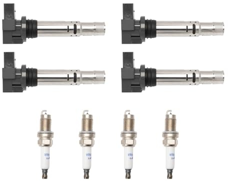 Konuooer Set 4 Zündspule + 4 Zündkerze 036905715 für A1 8X A2 A3 8P für Golf 4 5 Plus 6 Pa-ss-at B6 B7 Po-lo Scirocco 0242240665 für Je-tta Shar-an Ti-guan Tour-an Caddy Bo-ra Be-etle Altea Cordoba