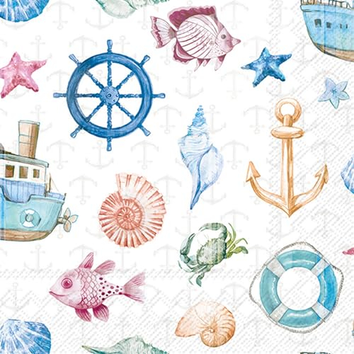 20 Servietten Maritim Elemente der Schiffahrt als Tischdeko. Papierservietten mit Motiv. Auch für Decoupage und Serviettentechnik 33x33cm