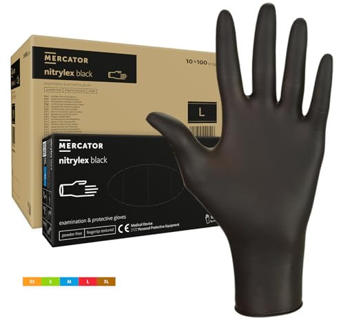 HansaGT Medical Einweghandschuhe 1000 Stück Nitrilhandschuhe puderfrei, Handschuhe Einweg latexfrei, strapazierfähige reißfeste Gummihandschuhe, für Kochen, Reinigen (Schwarz, 1000 Stück L)