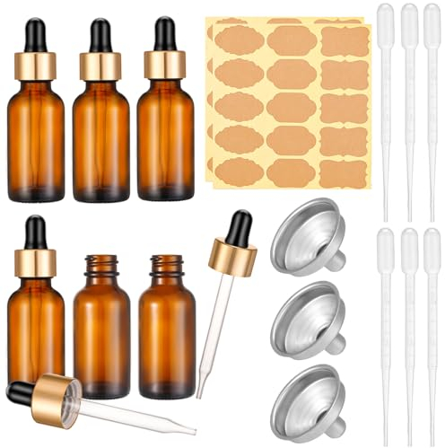 Yamitora 6 Stück Pipettenflasche 30ml Apothekerflasche Glas mit Pipette und Etikett,Braunglasflasche Tropfflasche für Ätherische Öl,Parfümöle,Aromatherapie,Düfte,Flüssigkeit