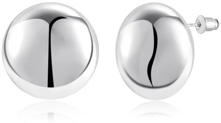 Silber 925 Ohrringe Runden Ohrstecker für Damen, Große Klobige Ohrstecker Sterling Silber Große Runden Ohrstecker Hypoallergen Dicke Ohrringe Statement Runden Ohrringe Ohrstecker Damen Mädchen