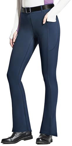 FitsT4 Sports Women's Full Seat Horse Riding Pants Bootcut Riding Tights with Pockets Equestrian Breeches for Women Blue XL
