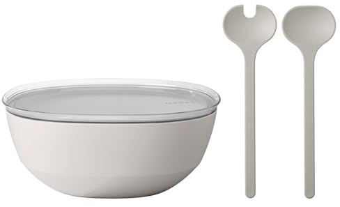 Mepal – Salat-Set Silueta – Servierschale mit Deckel (5000 ml) mit Salatbesteck (28,5 cm) – Outdoor-Serviergeschirr – Spülmaschinen- und mikrowellenfest – Kunststoff (PP, SAN, TPE) – Nordic White