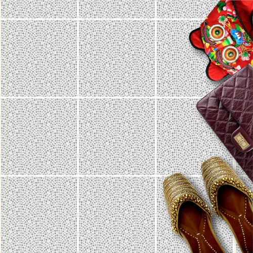 HUBDECO - Fliesenaufkleber - Küche, Badezimmer Deko - Klebefliesen - Bodenfliesen - Klebefolie Küche - Boden Schutzmatte - Selbstklebende Fliesen - 9 Stk. - Abstraktes Mosaik - 20x20cm