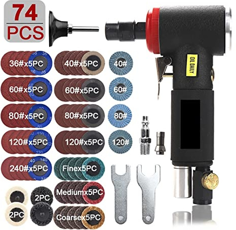 Poliermaschine mit variabler Geschwindigkeit Air Sander Pneumatische Graviermaschine 1/4 Zoll 1/8 Zoll 90-Grad-Polierer Mini-Winkel for Mühlenschleifen Polierhandwerkzeug-Set für Schleifen und Poliere