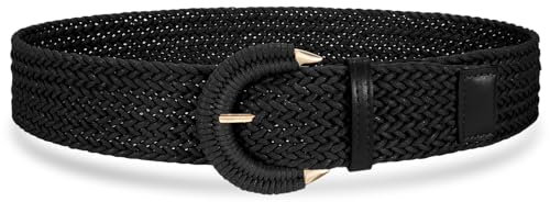 VONMELLI Frauen geflochtener Rattan breiter Gürtel gewebter Taillengürtel mit Halbkreisschnalle für Sommerkleid Jeans Hosen Schwarz M