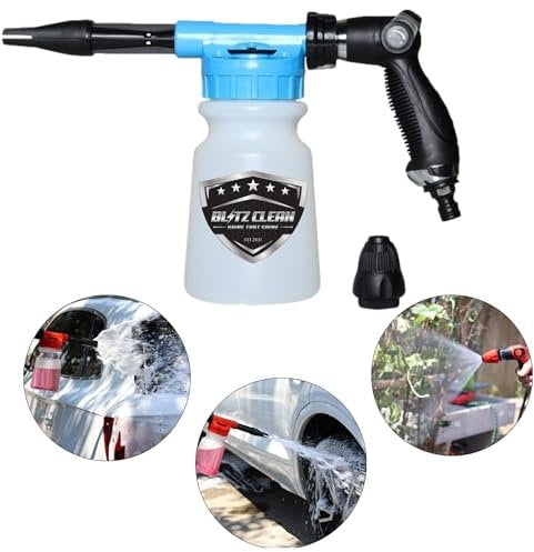 Hose Pipe Carwash Snow Cannon Foam Blaster Nozzle Gun for Car, Truck, Boat & More - 5 Presure Settings, Just Spray & Rinse, No Residue or Film, No Need for a Pressure/Jet Wash (Blue)