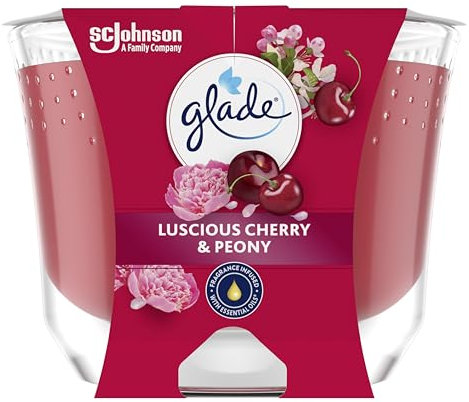 Glade Langanhaltende Duftkerze im Glas, Cherry & Peony, bis zu 30 Stunden Brenndauer, 4er Pack (4 x 204g)