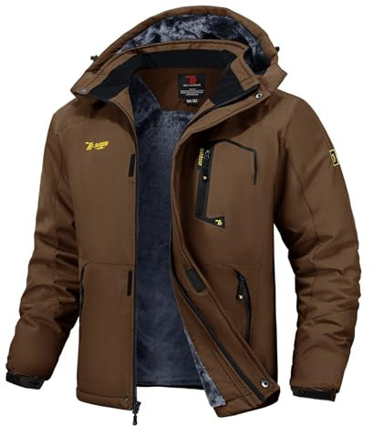 Rdruko Winterjacke Herren Wasserdicht Skijacke mit Fleece Futter Snowboardjacke Winddicht Wanderjacke Winter Jacke Atmungsaktiv für Skifahren, Snowboarden, Wandern (Kaffeebraun, XL)