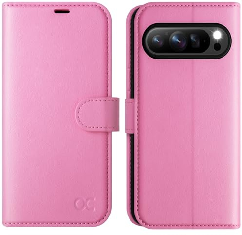 OCASE Portafoglio Cover per Google Pixel 9 Pro XL (6,7 Pollici) Pesche Rosa | Custodia a Ribalta, Portafoglio in Pelle PU, Blocco RFID, 4 Slot per Carte, Supporto Integrato, Protezione Antishock