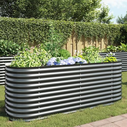 Myheimly Hochbeet Stahl Grau Gemüsebeet Pflanzbeet Frühbeet Garten Grau,240 x 80 x 81 cm