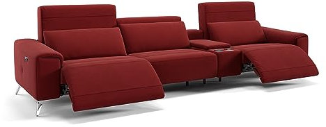 sofanella Stoff Kinosofa Bella 3-Sitzer Rot Elektrisch verstellbare Rückenlehnen