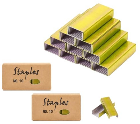 Mini-Heftklammern, Gelbgold, Nr. 10, Nachfüllpackung, 1000 Stück, 2 Boxen/Packung, 2000 Stück, Nr. 10, farbige Heftklammern für Büro-Mini-Heftgeräte (Gelbgold)