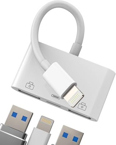 Adaptateur Lightning Mâle Vers Double USB Femelle(2 en 1)pour iphone 14 13 OTG 3.0 Câble Adapter Certifié Pour Apple MFI Charge Cable Jack Pour ipad USB-A Clavier Port Numérique Caméra Photo Fichiers