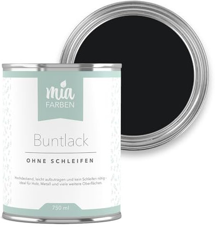 miafarben Buntlack ohne schleifen 750ml, Möbelfarbe, Möbellack für Holz, Metall, Kunststoff (Tiefes Nachtschwarz)