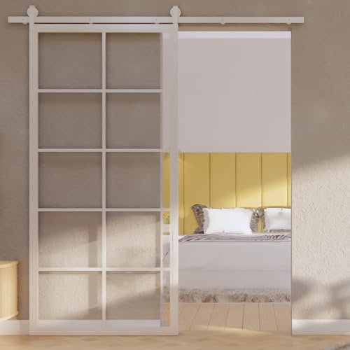 SEART Weiß Schiebetüren Loft-Glasschiebetür mit Schiebetürbeschlag Set (Transparentes Glas, 90X210)